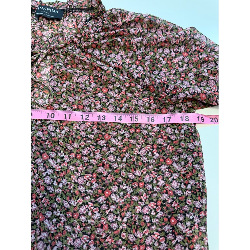 MINKPINK Floral Chiffon Blouse Sheer Long Sleeve Tie Neck Cottagecore XS - Picture 4 of 7